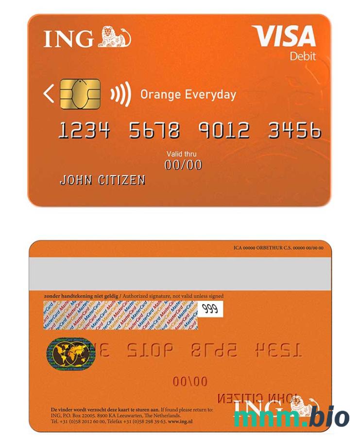 Netherlands ING Orange przykład karty visa w formacie PSD